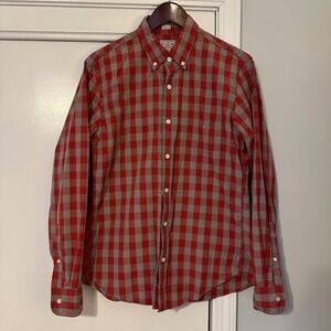 J. Crew Factory Slim Fit Medium Red and Grey Plaid Long Sleeve Shirt